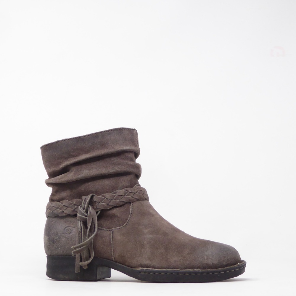 Born Abernath Womens Ankle Boots Brown Suede Braided Tassel Slouchy 6M